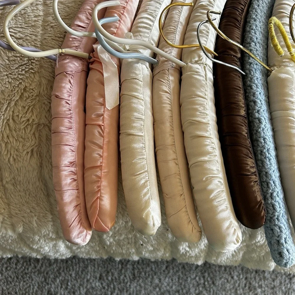 Vintage Hangers Satin & Floral Padded Crochet Boudoir Lingerie Lot of 11
